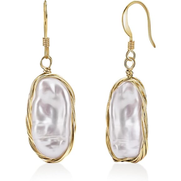 Jewelry - Women's 14k fish hook gold Dainty gold Wire Wrap pearl drop Earrings